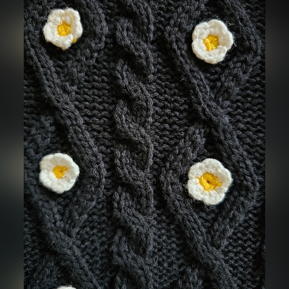 GiGi Black Cable Knit Daisy Cardigan - Boho Romantic Charm, Size S - Picture 5 of 5